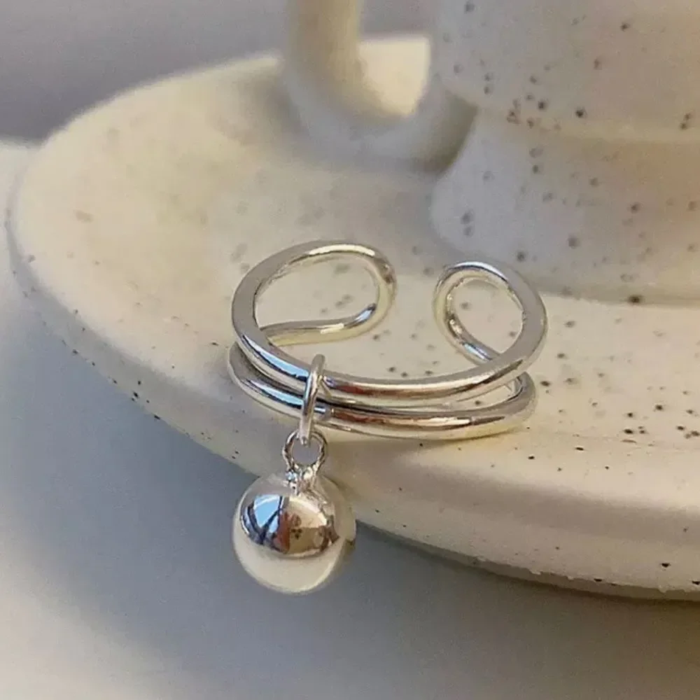 ‎MINIMALIST SILVER BALL PENDANT RING RESIZABLE